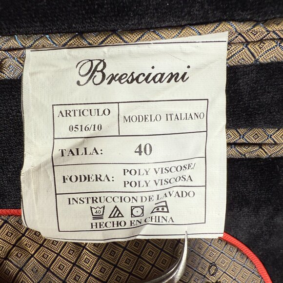 Bresciani Italy Blazer Men Size 40 Black Velour 2-Button Jacket Casual Party NWT - Picture 10 of 13
